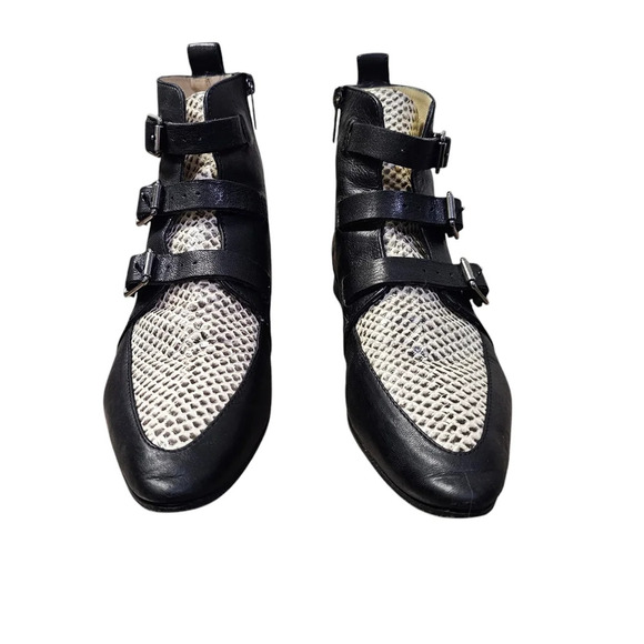 Jimmy Choo Ankle Boots Marlin Cream Snake Print &‎ Black Leather - Picture 2 of 16